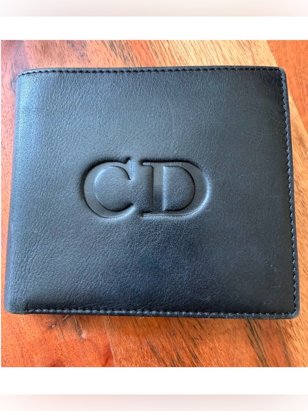 Christian Dior Black Leather Bifold Wallet CD Logo Red Interior